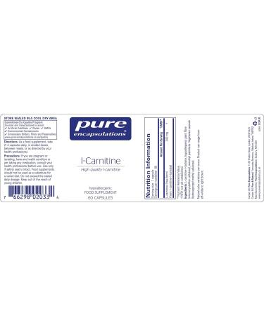 Pure Encapsulations L-Carnitine 340mg 60 Vegetarian Capsules - Bioavailable Amino Acid - Buy Online on GoSupps.com