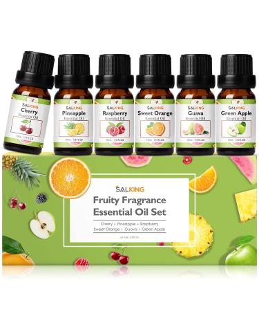SALKING Fruity Essential Oils Set 6 x 10ML Essential Oil Gift Set Fragrance Scented Oils for Diffuser Candle Making - Pineapple Guava Raspberry Green Apple Orange Cherry