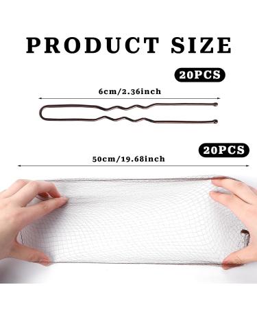 Elastic Brown Hair Bun Nets Set with U Shaped Pins - 20Pcs | Invisible Mesh Hair Nets for Buns - Ideal for Girls and Women - Buy Online on GoSupps.com