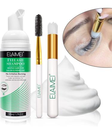 Eyelash Extension Shampoo 50ml + Brush and Mascara Wand Foaming Eyelid Cleanser Eyelash Extension Cleanser Foam Eyelash Wash and Eyelash Bath for Extensions (Green) - Buy Online on GoSupps.com