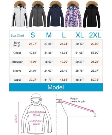 Pursky Women's Waterproof Ski Jacket - Winter Puffer Snow Coat with Fur Hood - X-Large White Black - Buy Online on GoSupps.com