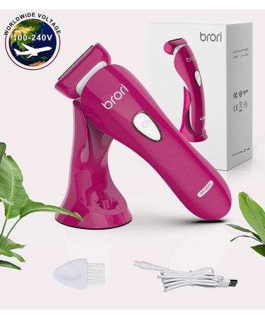 Brori Electric Razor for Women | Rechargeable Bikini Trimmer & Body Hair Removal - Painless WetDry Shaver with LED Light - Purplish Red - Buy Online on GoSupps.com