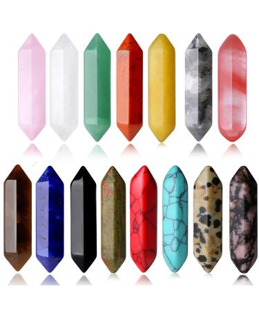 Xiannvxi 15PC crystals stones set healing crystal gemstones chakra natural magic wand rose quartz obsidian tiger eye reiki bulk six-sockets hexage gift e-multi-15pcs