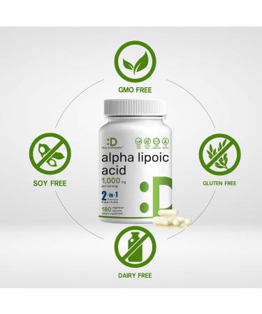 Alpha Lipoic Acid 1 000mg 180 Veggie Capsules 50/50 R-ALA & S-ALA for Max Bioavailability Antioxidant Supplement Energy & Nervous System Support Non-GMO 180 Count (Pack of 1) - Buy Online on GoSupps.com