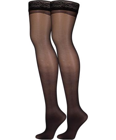 Truform Sheer Compression Stockings for Women - 8-15 mmHg Thigh High Black Medium (Pack of 2) - International Shipping Available - Buy Online on GoSupps.com