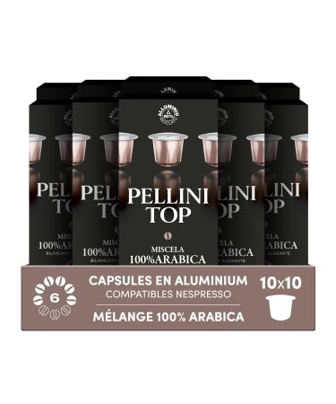 Pellini Top 100% Arabica, 100 Nespresso compatible Aluminum Capsules, 100% Arabica coffee with notes of cocoa and citrus, 10 packs of 10 capsules