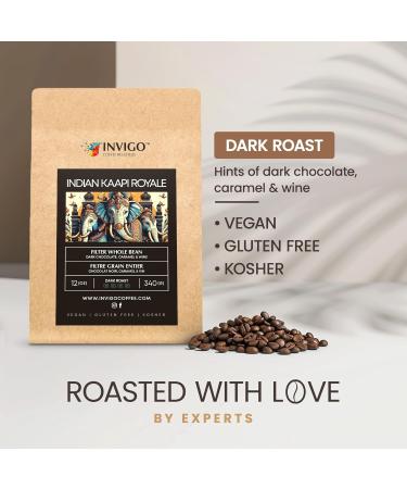 Invigo Filter Coffee Beans 340g - Whole Coffee Beans Small Batch & Local Premium Roasting Vegan & Gluten-Free Gift for Coffee Lovers Whole Bean Indian Kaapi Royale - Buy Online on GoSupps.com