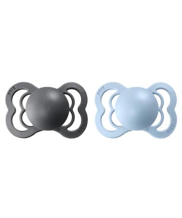 BIBS Supreme Baby Pacifier 2-Pack | Made in Denmark | BPA-Free Soother | Natural Rubber Latex | Size 1 (0-6 Months) | Iron/Baby Blue - Buy Online on GoSupps.com
