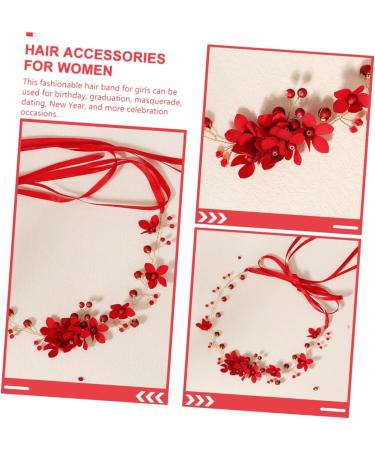 FRCOLOR Bridal Headpiece Wedding Headpiece Beaded Headbands Bridal Hair Accessories Hair Accessory for Women Red Headband Flower Headbands for Women Hair Bands Safflower Crystal Bride Girl - Buy Online on GoSupps.com