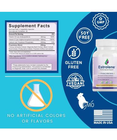 ESTROLENE Perimenopause Relief - Natural Supplement for Hot Flashes, Sweats & Mood Swings - 60 Capsules - Buy Online on GoSupps.com