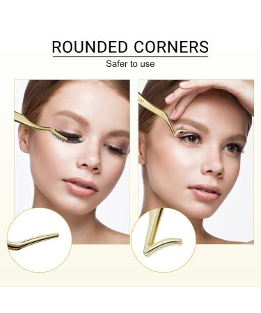 QUEWEL Eyelash Applicator Tool - 2 Stainless Steel Cluster Tweezers for Individual Eyelashes | DIY Curved Eyelash Tweezers | Golden Eyelash Applicator for Perfect Lash Application - Buy Online on GoSupps.com