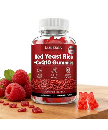 Lunessa Red Yeast Rice with CoQ10 200mg | Red Yeast Rice 2400mg Restores Body Vitality & Maintains Healthy Cholesterol Levels for Men & Women Non-GMO Vegan 60 Gummies -1PCS (Raspberry Flavor) - Buy Online on GoSupps.com