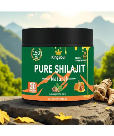 Kingsoul Shilajit Gummies with Manuka Honey Ashwagandha - Promotes Optimal Recovery Increases Energy & Endurance Supports Immune Health Better Sleep Support 150mg per Serving 30 Count