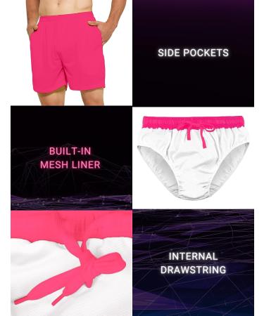 DEMOZU Men's 5 Inch Neon Pink Running Shorts with Pockets - Large - Buy Online on GoSupps.com
