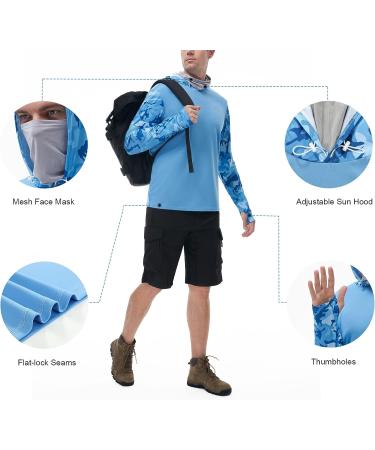 FISHEAL Men's Performance Fishing Hoodie Shirt - UPF 50+ Camo Long Sleeve with Face Mask, Sparkling Blue Camo - Size Large - Buy Online on GoSupps.com