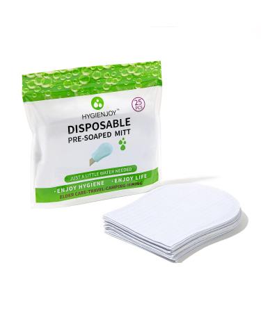 HYGIENJOY-Rinse Free Bath Wipes(25 counts),Disposable No Rinse Body Wash,More Convenient to Use,Mitten Shower Wipes,for Nursing The Elderly,The Injured and The Disabled (1 Pack) 25 Count (Pack of 1)