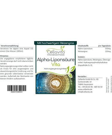 Buy Cellavita Alpha Lipoic Acid with Wheatgrass - 180 Capsules for Optimal Health | International Shipping Available - Buy Online on GoSupps.com