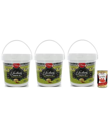 Italian Gourmet E.R. Dolgam I Siciliani Pesto Gluten Free Pistachio Sicilian Specialties 1000g Bucket Pistachios of Sicily with 65% + Polpa di Pomodoro 400g