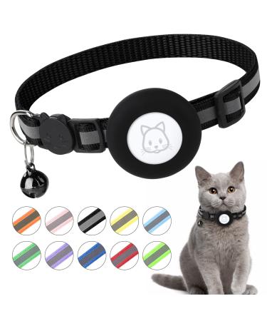 Airtag Cat Collar, Air tag Cat Collar with Bell and Safety Buckle in 3/8" Width, Reflective Collar with Waterproof Airtag Holder Compatible with Apple Airtag for Cat Dog Kitten Puppy Black