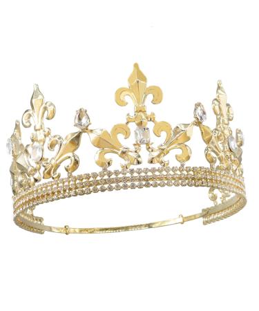 YOVECATHOU Royal King Crown Men Metal Prince Crowns Tiaras Full round For Birthday Prom Party Halloween Costume Gold