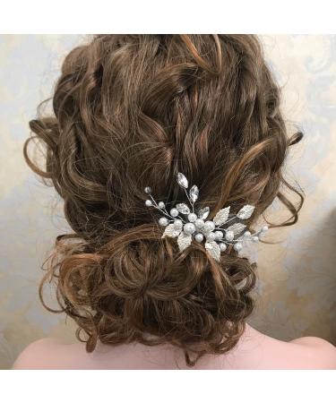 Handcess Silver Bridal Hair Needle with Pearls & Rhinestones - Elegant Headdress for Brides & Girls - Buy Online on GoSupps.com