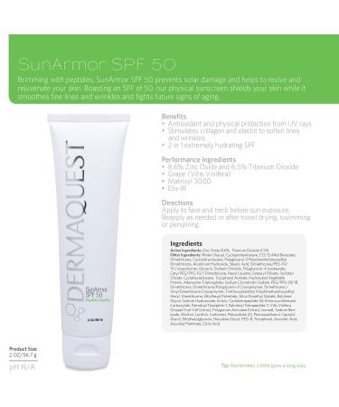 DermaQuest Peptide Vitality SunArmor SPF 50 - Anti-Aging Sunscreen Moisturizer with Titanium Dioxide & Zinc Oxide for Dry Skin - International Shipping Available - Buy Online on GoSupps.com