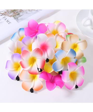Hawaiian Plumeria Hair Clip Set - 24 Foam Hairpins in 12 Colors for Summer Beach Parties & Weddings - Buy Online on GoSupps.com