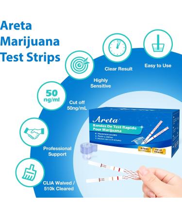 Areta Marijuana THC Test Strips: THC Drug Urine at Home Testing Kits for Over The Counter Use Result in 5 Minutes - Accurate Drug Screen Test 50ng/mL Cutoff Level 15 Pack #ASTH-114 - Buy Online on GoSupps.com