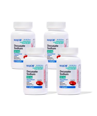 Major Docusate Sodium 100 mg - Stool Softener Laxative Softgels for Constipation Relief - Stool Softeners for Women and Men - Gluten-Free - 100 Softgels (4 Pack)