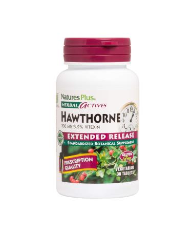 NaturesPlus Herbal Actives Hawthorne - 300mg, 3.2% Vitexin, 30 Vegan Tablets - Heart Health Support Supplement, Blood Pressure Support, Antioxidant - Vegetarian, Gluten Free - 30 Servings