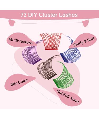 Shop Colored Lash Clusters - 5 Color Mixed Individual Eyelashes | 14mm Volume Wispy Lashes | Reusable Soft Bands for DIY Lash Extensions - Buy Online on GoSupps.com