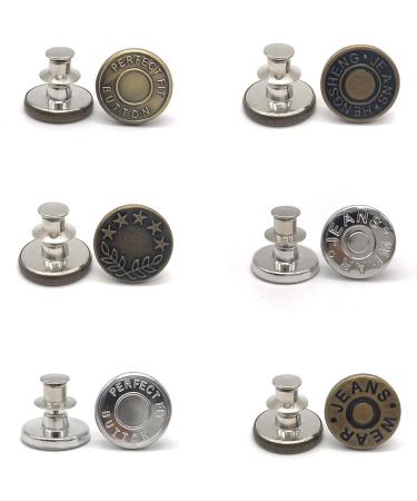 6 Pcs Adjustable Jean Button Pins for Pants - No Sew, No Tools Required | Instant Waist Tightener for Jeans | Reusable and Simple Installation (Style 1) - Buy Online on GoSupps.com