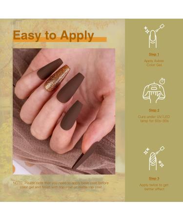 AUBSS Autumn Gel Nail Polish Set - 6 Stunning Colors for Winter | Gold Glitter, Brownish Orange, Brown | Soak Off LED Gel Kit for Nail Art | Perfect Manicure Gift for Women - Buy Online on GoSupps.com