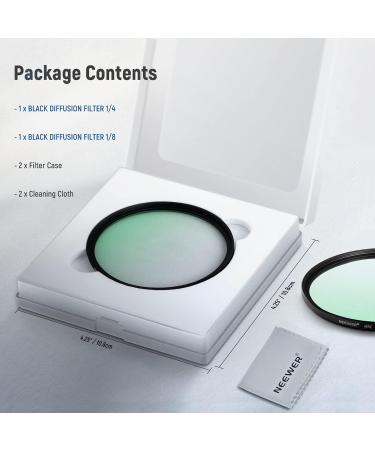 NEEWER 67mm Black Diffusion Lens Filter Kit - 2 Pcs 1/4 & 1/8 Mist Cinematic Effect Filters | Nano Coated HD Optical Glass for Video/Vlog/Portrait Shot - Includes Storage Cases & Cleaning Cloths - Buy Online on GoSupps.com