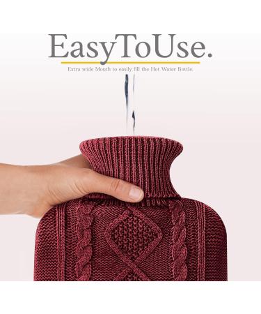 Premium 1.8L Heat Bottle with Soft Knitting Cover - Burgundy | Cozy Nights & Pain Relief for Adults & Kids - Buy Online on GoSupps.com