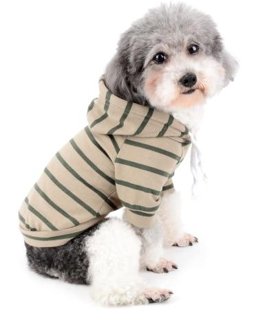 Zweitea Striped Hoodie Shirts for Small & Medium Dogs | Soft Short Sleeve Sweater | Stylish Puppy Clothes in Khaki - Buy Online on GoSupps.com