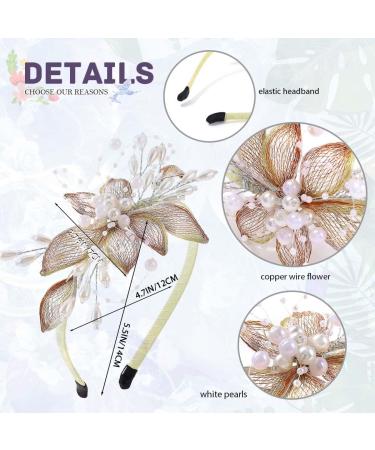 IYOU Bridal Wedding Headband Gold Flower Hair Bands Copper Wire Pearl Headpiece Bridesmaid Bride Hair Accessories for Women - Buy Online on GoSupps.com