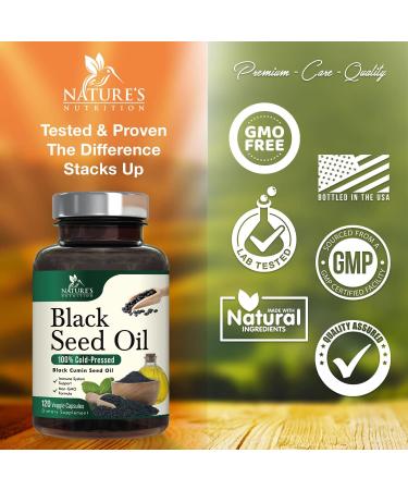 Black Seed Oil Capsules 1000mg - Premium Cold Pressed Nigella Sativa for Immune & Digestive Support - Vegan & Non-GMO - 120 Capsules - Buy Online on GoSupps.com