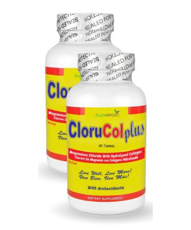 Cloru-Col Plus Magnesium Chloride and 500 mg of Hydrolyzed Collagen - Pack of 2 - Dietary Supplement Tablets