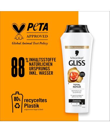 Gliss Total Repair Shampoo (250 ml) Hair Shampoo with Liquid Keratin & Flower Nectar Care Shampoo for Dry and Damaged Hair Reduces Hair Breakage - Buy Online on GoSupps.com