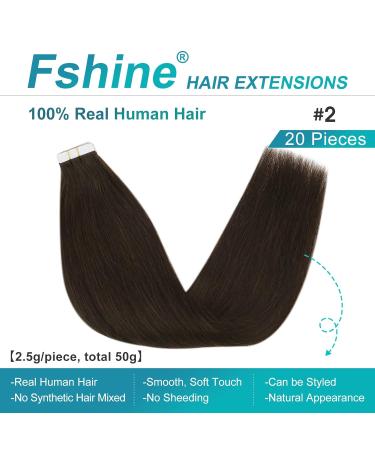 FSHINE Real Hair Tape Extensions - 35cm 50g Dark Brown #2 20 Pieces Invisible Remy Hair - Buy Online on GoSupps.com
