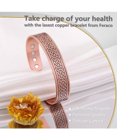 Feraco 12X Strength Wide Copper Magnetic Bracelet for Men - Pure Copper Jewelry Cuff Bangle with Neodymium Magnets - Adjustable, Giftable Box Chain - Buy Online on GoSupps.com