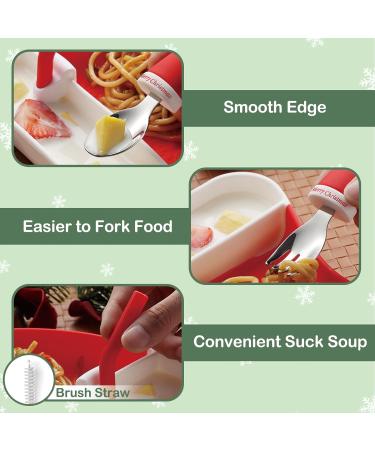 BEWOS Christmas Style Baby Weaning Set - 5PCS Baby Cutlery & Feeding Set with Suction Plate, Stainless Steel Fork & Spoon - Perfect Gift for Babies - Buy Online on GoSupps.com