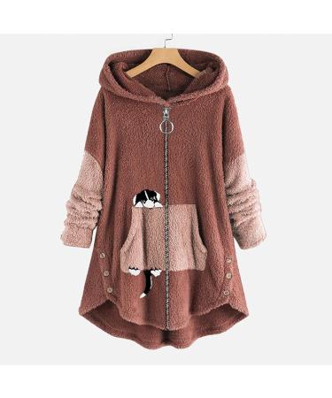 Shop Hanxiulin Oversized Fleece Jacket for Women | Cozy Warm Lined Winter Coat with Hood - Perfect for Cold Weather | Available in 3XL Pink - Buy Online on GoSupps.com