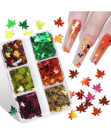 Fall Glitter Nail Sequins - Holographic Maple Leaf Nail Art Decorations | 6 Grids for Autumn & Winter Designs - Buy Online on GoSupps.com