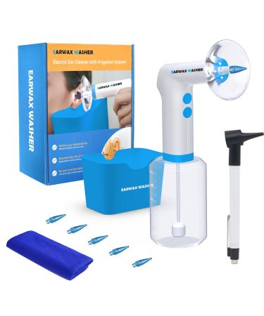 Ear Wax Removal Kit - Electric Earwax Irrigation Tool  Complete Ear Cleaning System for Adults and Kids  Ear Cleaner with 4 Pressure Modes Blue
