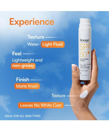 Raaga Sunscreen Lotion SPF 50 Broad Spectrum UVA and UVB Lightweight Non Greasy Water Resistant 1.86 Fl Oz 55ml - Buy Online on GoSupps.com