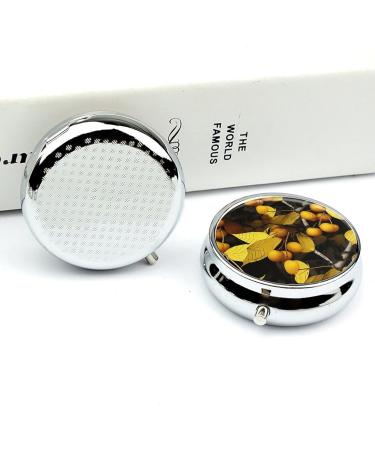Travel Pill Box - 3 Compartment Organizer with Yellow Leaves & Fruits | Portable Medicine Case for Purse & Pocket - Buy Online on GoSupps.com