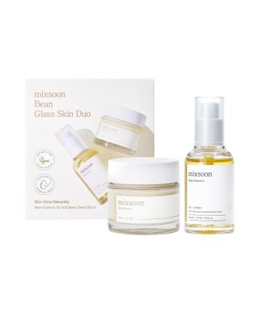 mixsoon Bean Glass Skin Duo Facial Moisturizer Fermented Bean Skincare Routine Bean Essence 50ml + Bean Cream 50ml 3.38 Fl. Oz / 100ml Korean Glass Skin Care