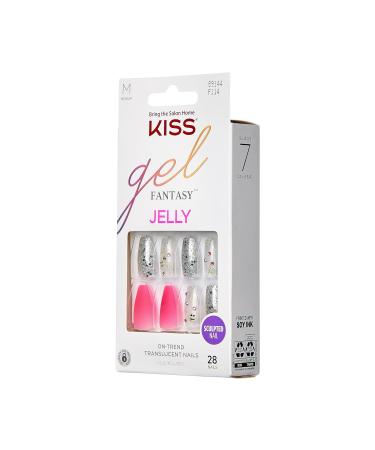 KISS Gel Fantasy Press On Nails - Pink Coffin Shape | Includes Glue 28 Nails Manicure Stick & Mini File | Fun & Jelly Design - Buy Online on GoSupps.com